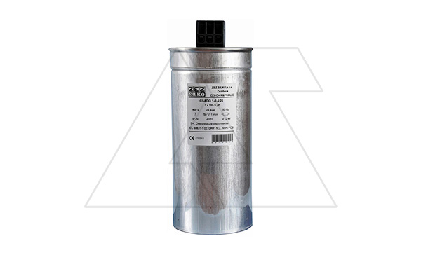 Конденсатор CSADG 4-0,44/25N, трехфазный, 25kVAr(440VAC), 20.7kVAr(400VAC), MKP заполненный газом, двухстор. клеммник S=25mm², нормальный режим, IP20