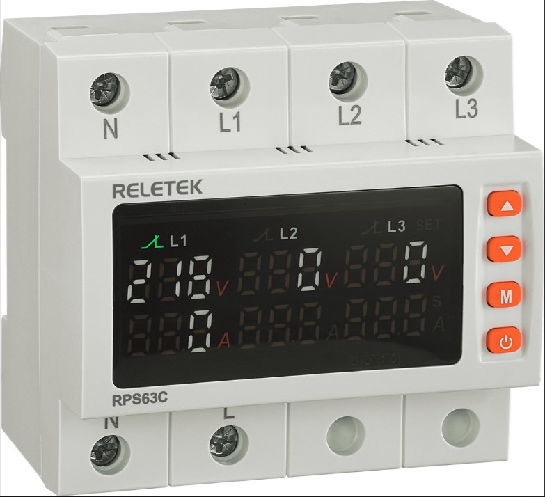 Реле выбора приоритетной фазы RPS63C, 3NO+N, 63A, 220VAC, Umin(80_210V)/Umax(220_300V), 0_20s/0_600s, цифровой дисплей, 5M