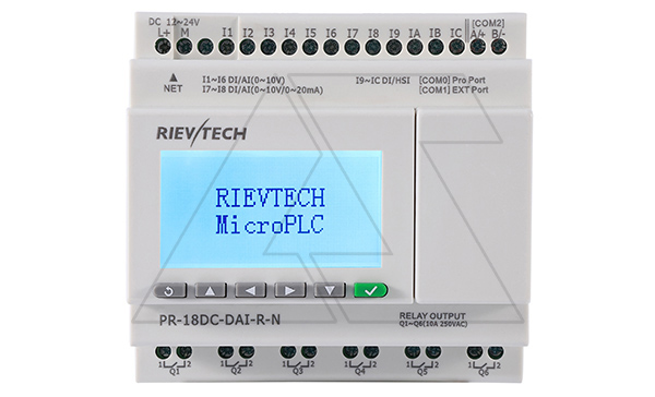 Программируемый логический контроллер PR-18DC-DAI-R-N, 12_24VDC, 12DI(8AI), 6RO, RTC, SD, RS485, Ethernet, ЖКИ Программируемый логический контроллер PR-18DC-DAI-R-N, 12_24VDC, 12DI(8AI), 6RO, RTC, SD, RS485, Ethernet, ЖКИ
