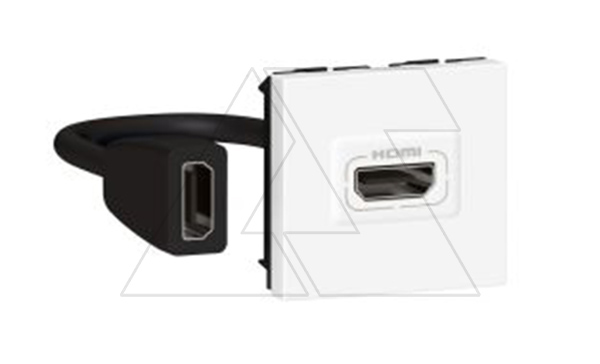 Mosaic - Розетка HDMI 1.4, тип А, 2М, шнур 15см. с соединителем, белый