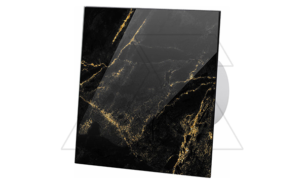 Вентилятор с декор. панелью dRim S, Ø125мм, без управления, вал на подш., ~230В, 10Вт, 140м³/ч, стекло, черно-золотой мрамор