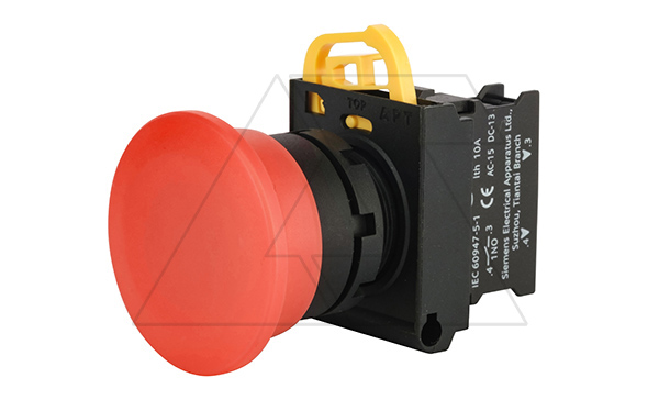 Кнопка грибовидная 40mm PB3E, красная, без фиксации, без подсветки, 1NO, 6A 230VAC/24VDC, 22mm, IP65