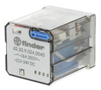 Силовое реле 62.33.9.024.0040, 3CO, 16A(250VAC), 24VDC, монтаж в розетку, кнопка тест, мех. индикатор Силовое реле 62.33.9.024.0040, 3CO, 16A(250VAC), 24VDC, монтаж в розетку, кнопка тест, мех. индикатор