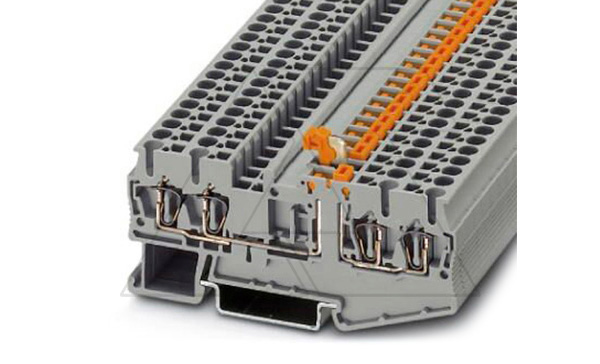 Клемма с ножевым размыкателем ST 2,5-QUATTRO-MT /5,2mm, пружинная, 4 присоед., 2,5(max 4)mm2, 20A, 400V, серая Клемма с ножевым размыкателем ST 2,5-QUATTRO-MT /5,2mm, пружинная, 4 присоед., 2,5(max 4)mm2, 20A, 400V, серая