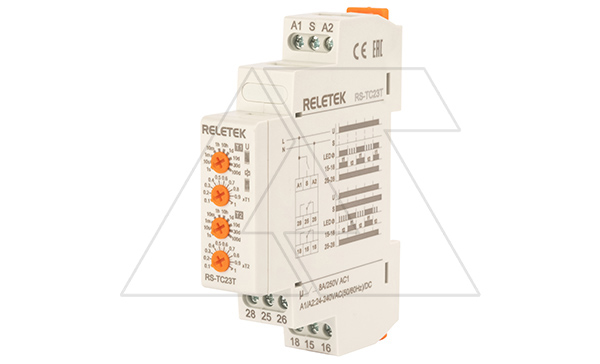 Реле времени RS-TC23T, 1CO(мгновенный)+1CO, 8A(250V AC1), 24_240VAC/DC, 100ms_100d, цикличная работа с T1 и T2, 1M Реле времени RS-TC23T, 1CO(мгновенный)+1CO, 8A(250V AC1), 24_240VAC/DC, 100ms_100d, цикличная работа с T1 и T2, 1M
