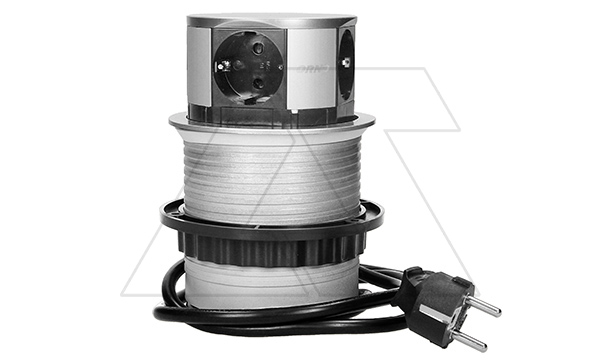 Блок розеточный встраиваемый выдвижной d=100мм, 4x2P+E со шторками, 3680вт, кабель 1,5м, алюминий