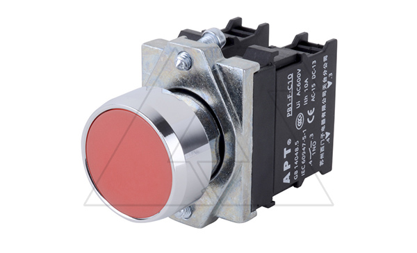 Кнопка плоская PB1S, красная, с фиксацией, без подсветки, 1NO, 6A 230VAC/24VDC, 22mm, IP65