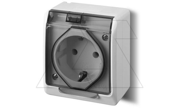 HERMES - Розетка 2P+E, 16A/250V, с прозрачной крышкой, IP44, белый
