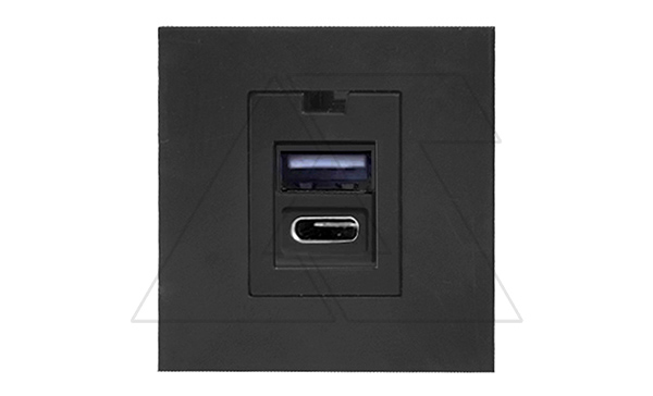 Noen - Розетка 2хUSB type A + С, 2М, 5V, 2,1A, черная