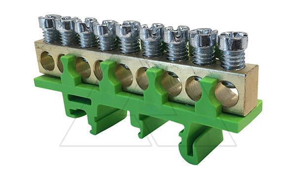 Клеммник Morek для заземления PE9  9x1,5_16mm² Cu, 63A, 690V, зеленый, на DIN-рейку (стикерованный) Клеммник Morek для заземления PE9  9x1,5_16mm² Cu, 63A, 690V, зеленый, на DIN-рейку (стикерованный)
