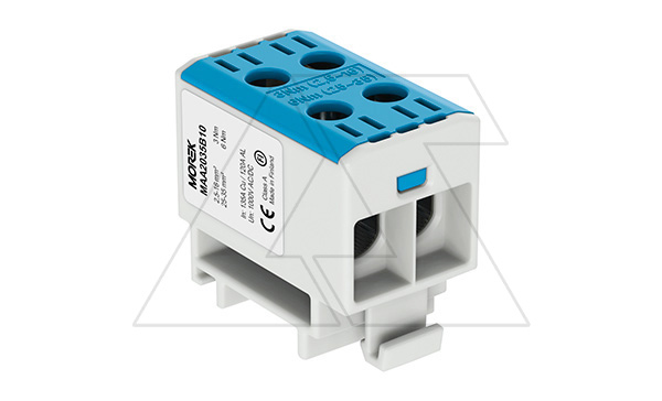 Клемма Morek OTL35-2 синяя, 2xAl/Cu 2,5_35mm², 135(CU)/120(AL)A на клемму, 1000V, винтовые зажимы (стикерованный) Клемма Morek OTL35-2 синяя, 2xAl/Cu 2,5_35mm², 135(CU)/120(AL)A на клемму, 1000V, винтовые зажимы (стикерованный)