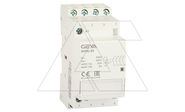 Контактор модульный GYHC-4P, 25A, 4NO, 24VAC/DC, 2M Контактор модульный GYHC-4P, 25A, 4NO, 24VAC/DC, 2M