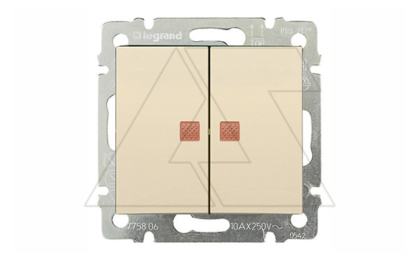 Valena - Переключатель на 2 направления двухклавишный с подсветкой, сл.кость