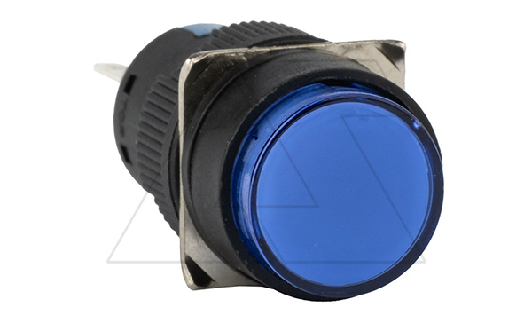 Кнопка плоская LA115-C, возврат, синяя, круглая, без подсветки, 1CO, 16mm, IP40