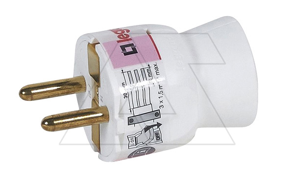 Вилка 16А 2Р+Е, прямой каб. ввод, пластик, белый (стикерованный)