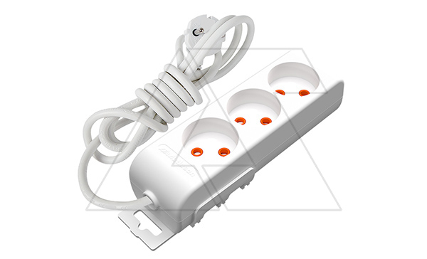 Ri-tech - Удлинитель 3x2P, нем. ст., со шторками, кабель 2x0,75мм², 5м, белый