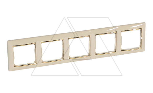 Valena - Рамка 5 постов верт/гориз, слоновая кость/золото