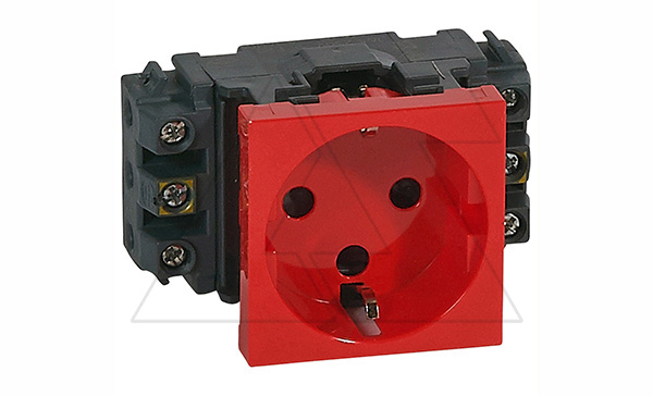 Mosaic - Розетка  с механ. блокировкой 2P+E, 2М, для DLP, защ. шторки, винт. зажимы, красная