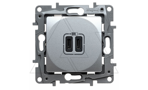 Etika - Зарядное устройство с двумя USB-разъемами Type C, 3000mA (алюминий)