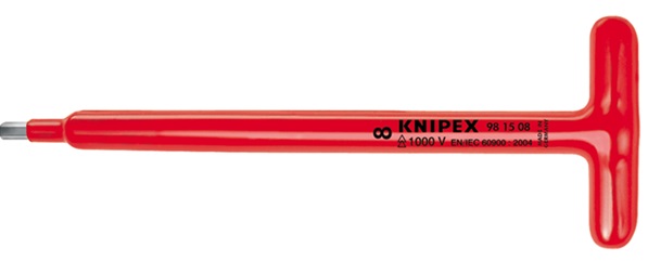 Отвёртка VDE 1000V с Т-образная "внутренний шестигранник", HEX 5 мм, длина Т-рукоятки 90 мм, L-250 мм (KNIPEX)