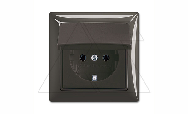 Basic 55 - Розетка 2P+E нем. стд. с крышкой и рамкой, IP 44 (шато-черный)