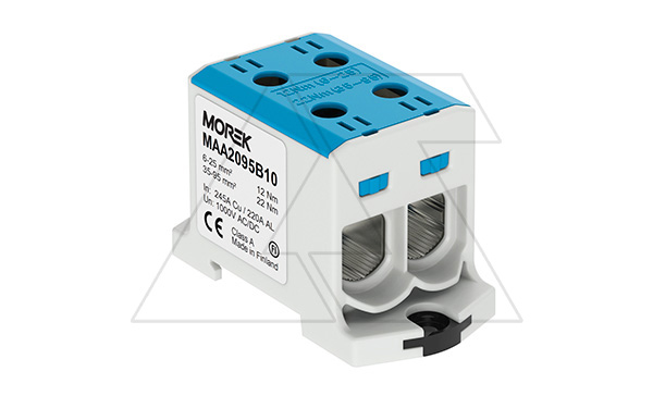 Клемма Morek OTL95-2 синяя, 2xAl/Cu 6_95mm², 245(CU)/220(AL)A на клемму, 1000V, винтовые зажимы Клемма Morek OTL95-2 синяя, 2xAl/Cu 6_95mm², 245(CU)/220(AL)A на клемму, 1000V, винтовые зажимы