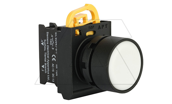 Кнопка плоская PB3E, белая, с фиксацией, без подсветки, 1NO, 6A 230VAC/24VDC, 22mm, IP65