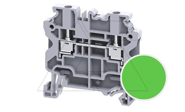 Клемма проходная CY2.5GN /5x50mm, винтовая, 2 присоед., 2,5(max 4)mm2, 24A, 1000V, зеленая Клемма проходная CY2.5GN /5x50mm, винтовая, 2 присоед., 2,5(max 4)mm2, 24A, 1000V, зеленая