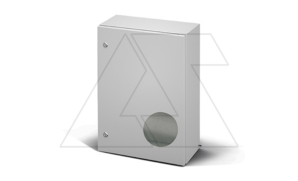 Щит ECOR моноблочный 600x600x300мм (ВхШхГ) навесной с монтажной панелью, EMC-версия, 1 глухая дверь, 2 замка, RAL7035, IP66