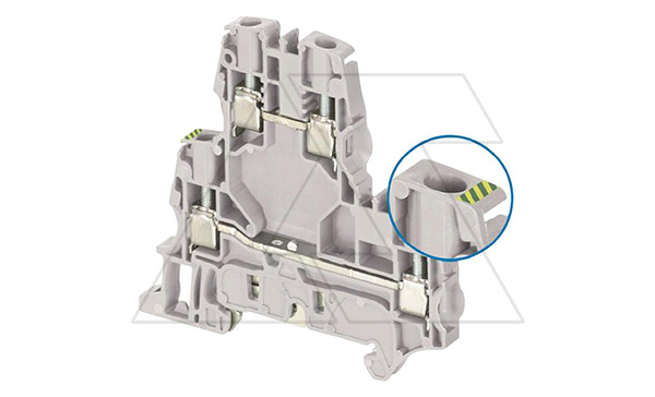 Клемма ZS6-D2-PE/5,2 стандартная, 2 уровня, нижний заземл., 4 контакта, 41А, 800В, серый Клемма ZS6-D2-PE/5,2 стандартная, 2 уровня, нижний заземл., 4 контакта, 41А, 800В, серый
