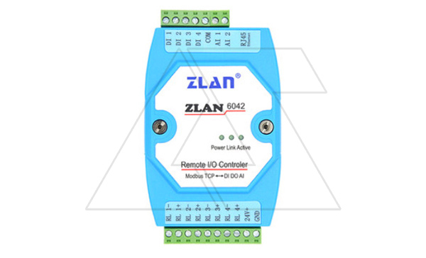 Станция удаленного ввода/вывода ZLAN6042, 4DI, 4RO, 2AI (4..20MA), Ethernet (Modbus TCP), 24VDC, DIN35