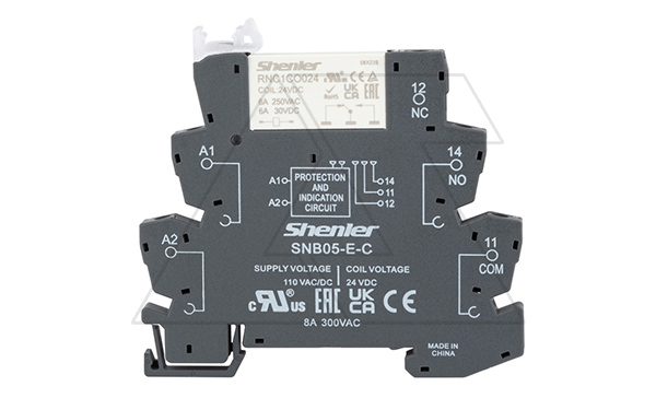 Реле интерфейсное RNC1CO024 с колодкой SNB05-E-C, винтовой зажим, 1CO, 6A(250VAC), 110VAC/DC, LED, W=6.2mm Реле интерфейсное RNC1CO024 с колодкой SNB05-E-C, винтовой зажим, 1CO, 6A(250VAC), 110VAC/DC, LED, W=6.2mm