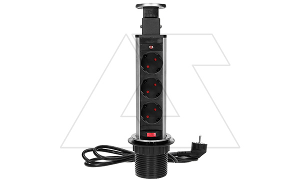 Блок розеточный встраиваемый выдвижной d=60мм, 3x2P+E со шторками, 3680вт, кабель 1,8м, нержавеющая сталь