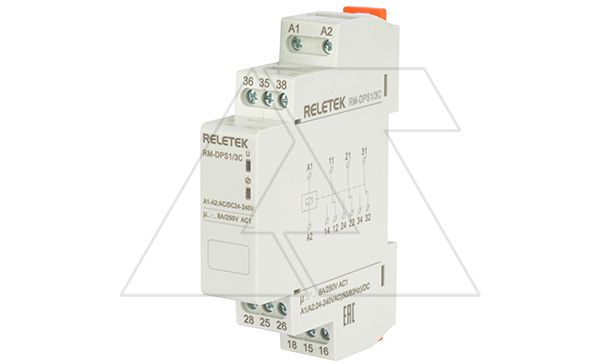 Реле промежуточное модульное RM-DPS1/3C-UNI, 3CO, 8A(250VAC/24VDC), 24_240VAC/DC, LED, 1M Реле промежуточное модульное RM-DPS1/3C-UNI, 3CO, 8A(250VAC/24VDC), 24_240VAC/DC, LED, 1M