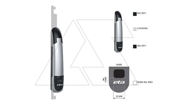 Ручка с рычагом для ENUX/EMOX/ECOMP из нержавеющей стали без логотипа, RAL9005 + e-coating "silver"