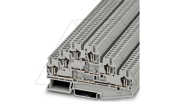 Клемма многоярусная ST 2,5-3L /5,2mm, пружинная, 6 присоед., 2,5(max 4)mm2, 20A, 500V, серая Клемма многоярусная ST 2,5-3L /5,2mm, пружинная, 6 присоед., 2,5(max 4)mm2, 20A, 500V, серая