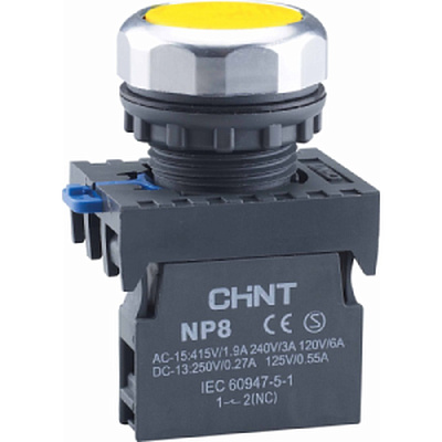 Кнопка упр. NP8-20BND/5 подсветка, самовозв, желтый, AC/DC 24В(LED), 2НО, IP65 (R)