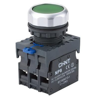 Кнопка упр. NP8-20BND/3 подсветка, самовозв, зеленый, AC/DC 24В(LED), 2НО, IP65 (R)