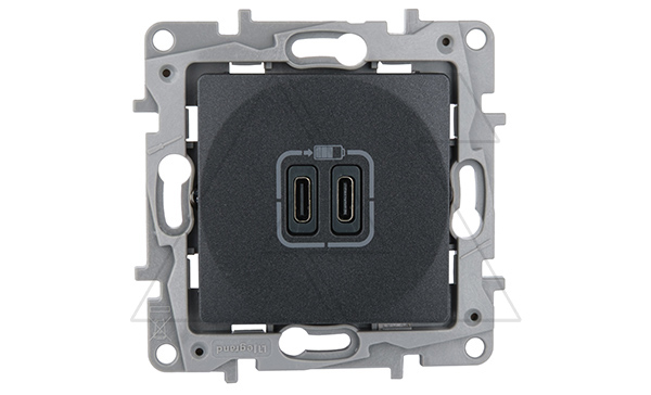 Etika - Зарядное устройство с двумя USB-разъемами Type C, 3000mA (антрацит)