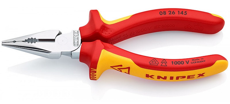 Плоскогубцы комбинированные удлинёные губки VDE 1000V, L-145 мм, хром., 2-комп. рукоятки, SB (KNIPEX