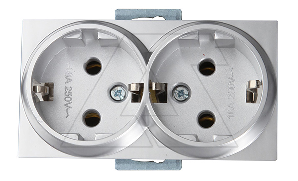 Rita - Розетка двойная 2x2P+E, нерж. сталь