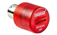 Индикатор светодиодный BA15S, красный, постоянный свет, 24VAC/DC