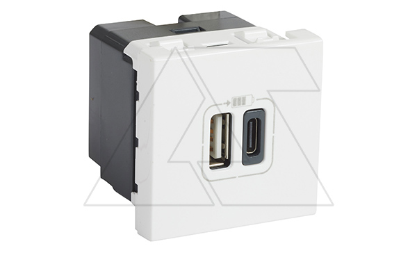 Mosaic - Розетка 2xUSB type A+С, 2М, 15V, 3000мA, винт. зажимы, белый