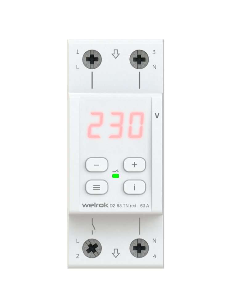 Реле напряжения Welrok D2-63 TN red (с транзитом нуля)