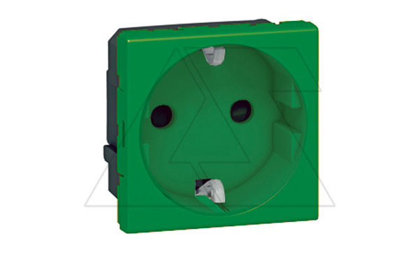 Mosaic - Розетка 2P+E, 2М, антибактериальная, защ. шторки, пруж. зажимы, зеленая