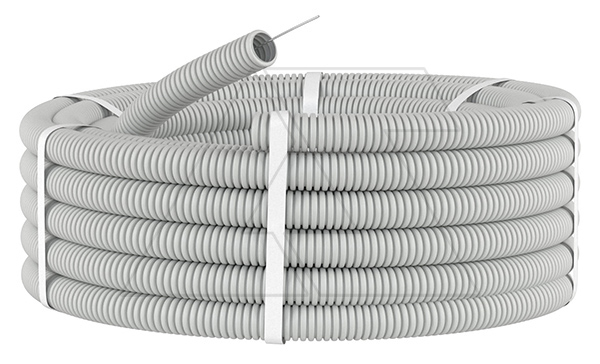 Труба ПВХ гибкая гофр. д.16мм, лёгкая с протяжкой, 100м, цвет серый