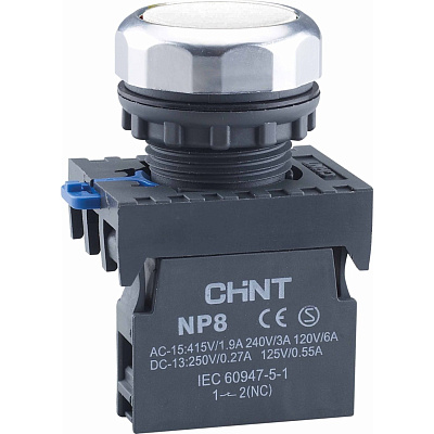 Кнопка упр. NP8-20BND/1 подсветка, самовозв, белый, AC/DC 24В(LED), 2НО, IP65 (R)
