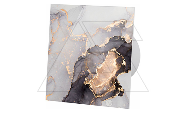 Вентилятор с декор. панелью dRim TS, Ø100мм, таймер откл., вал на подш., ~230В, 8Вт, 93м³/ч, стекло, розово-золотой мрамор