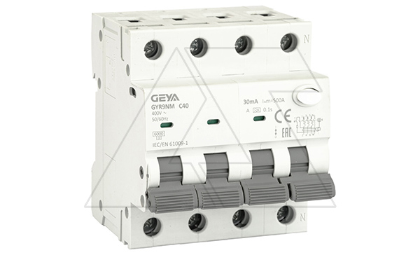 Дифф. авт. выключатель GYR9NM-C40-30mA, 3P+N, 40A, хар-ка C, 6 kA, 30mA, тип A, 4M