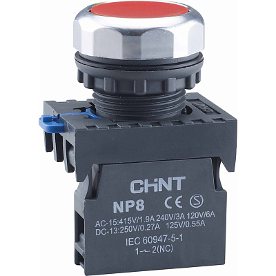 Кнопка упр. NP8-02BND/4 подсветка, самовозв, красный, AC/DC 24В(LED), 2НЗ, IP65 (R)